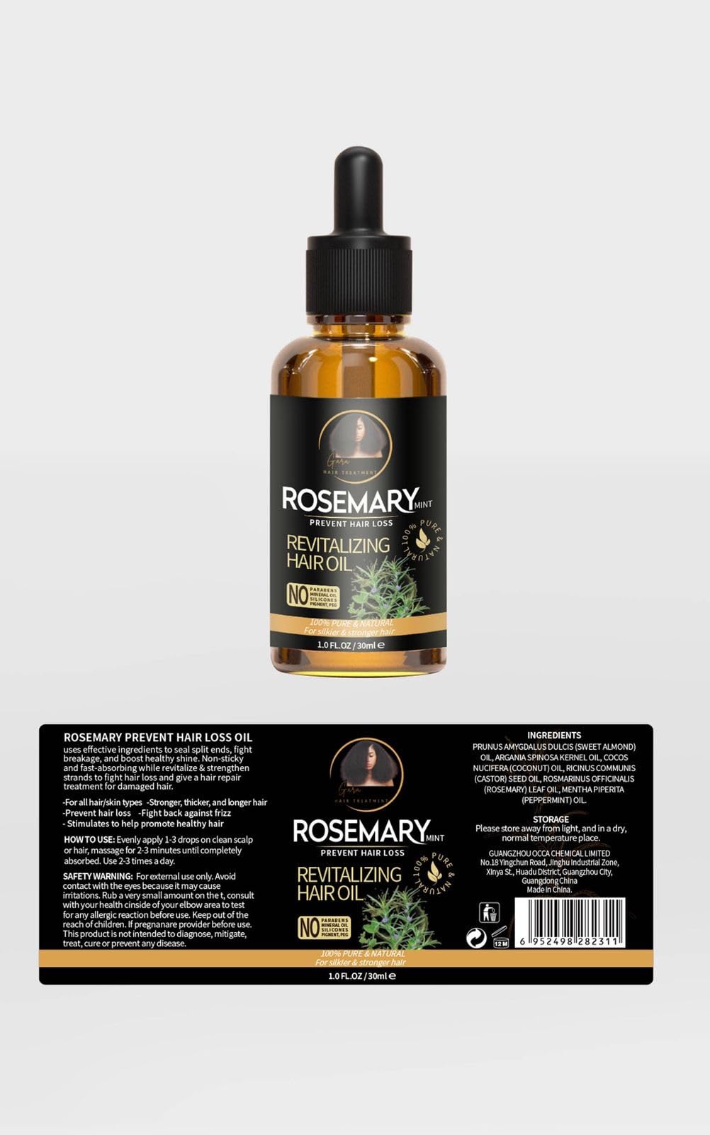 Rosemary Hair Care Set, Anti Hair Loss Treatment with Pure Rosemary & Peppermint Oil, Includes Shampoo, Conditioner, Hair Mask and Growth Oil