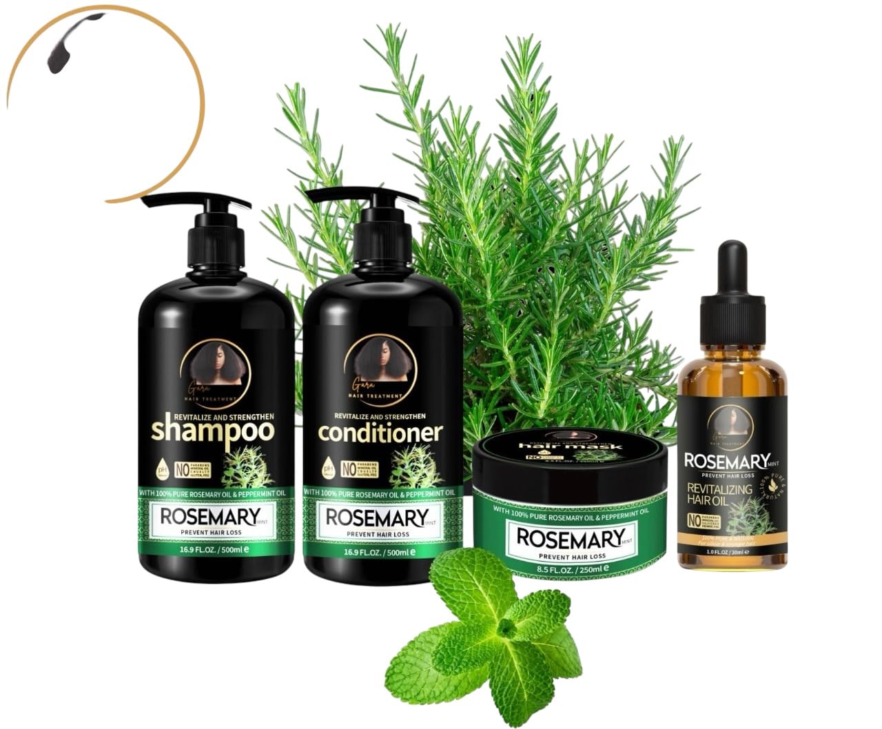 Rosemary Hair Care Set, Anti Hair Loss Treatment with Pure Rosemary & Peppermint Oil, Includes Shampoo, Conditioner, Hair Mask and Growth Oil