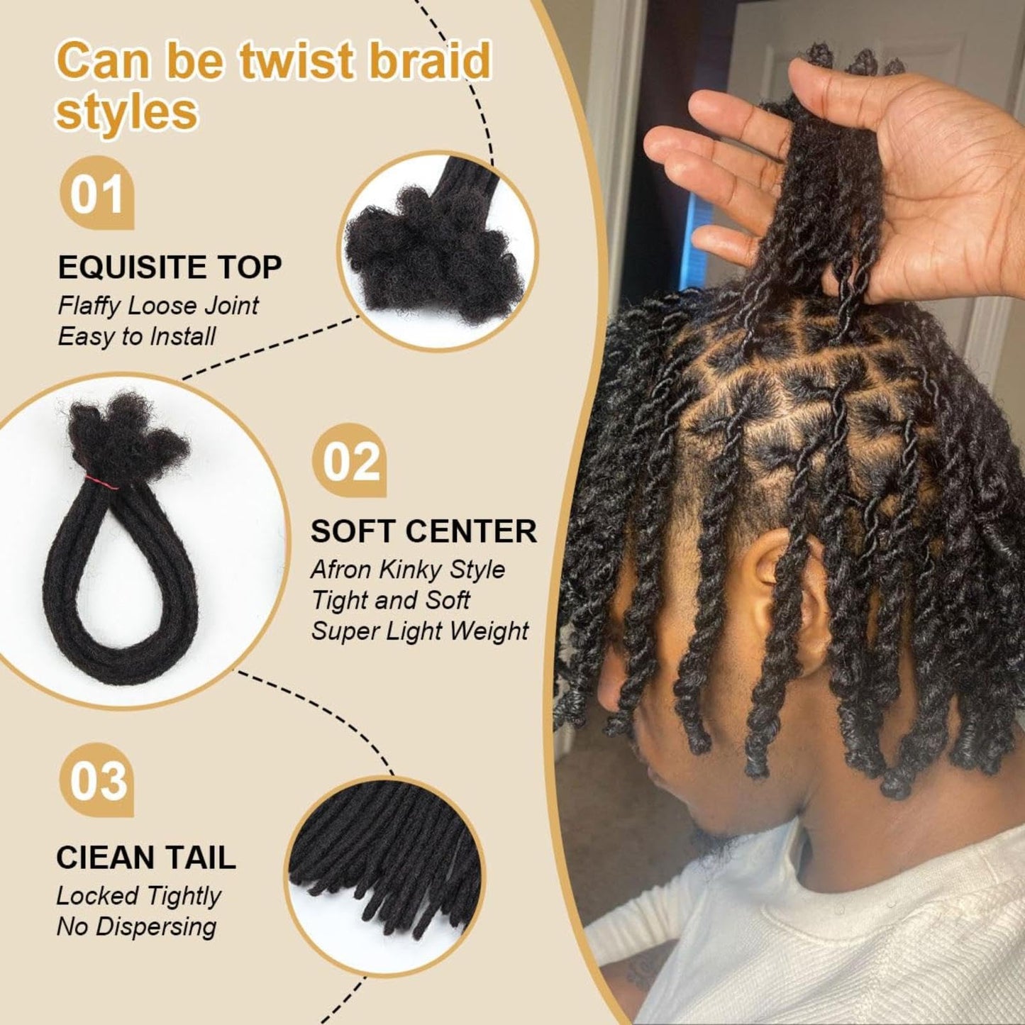 10 inch 30 Strands Loc Extensions Human Hair, 0.6cm Width 100% Human Hair Dreadlock Extensions for Men/Women, Can be Dyed Soft Dreads Extensions,1b