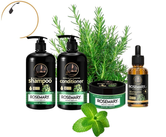 Rosemary Hair Care Set, Anti Hair Loss Treatment with Pure Rosemary & Peppermint Oil, Includes Shampoo, Conditioner, Hair Mask and Growth Oil